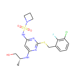 C[C@H](CO)Nc1cc(NS(=O)(=O)N2CCC2)nc(SCc2cccc(Cl)c2F)n1 ZINC000038941799