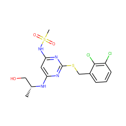 C[C@H](CO)Nc1cc(NS(C)(=O)=O)nc(SCc2cccc(Cl)c2Cl)n1 ZINC000113941550