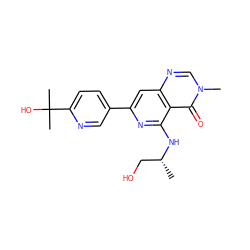 C[C@H](CO)Nc1nc(-c2ccc(C(C)(C)O)nc2)cc2ncn(C)c(=O)c12 ZINC000115624092