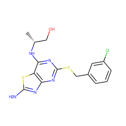 C[C@H](CO)Nc1nc(SCc2cccc(Cl)c2)nc2nc(N)sc12 ZINC000028820829