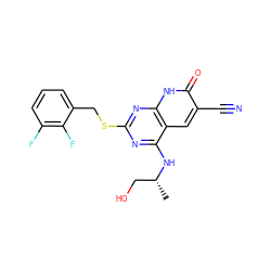 C[C@H](CO)Nc1nc(SCc2cccc(F)c2F)nc2[nH]c(=O)c(C#N)cc12 ZINC000029128441