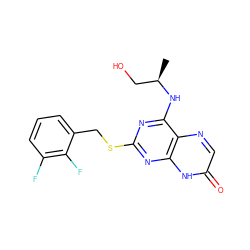 C[C@H](CO)Nc1nc(SCc2cccc(F)c2F)nc2[nH]c(=O)cnc12 ZINC000000591799