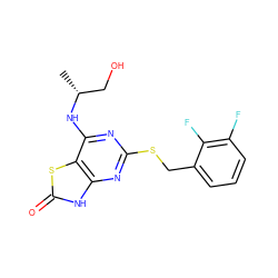 C[C@H](CO)Nc1nc(SCc2cccc(F)c2F)nc2[nH]c(=O)sc12 ZINC000001493999