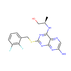 C[C@H](CO)Nc1nc(SCc2cccc(F)c2F)nc2nc(N)cnc12 ZINC000029128658