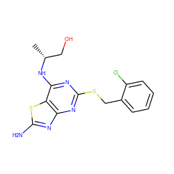 C[C@H](CO)Nc1nc(SCc2ccccc2Cl)nc2nc(N)sc12 ZINC000028820827