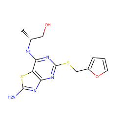 C[C@H](CO)Nc1nc(SCc2ccco2)nc2nc(N)sc12 ZINC000001908479