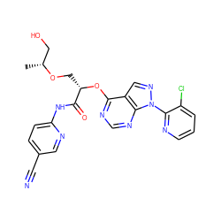 C[C@H](CO)OC[C@H](Oc1ncnc2c1cnn2-c1ncccc1Cl)C(=O)Nc1ccc(C#N)cn1 ZINC000114687959