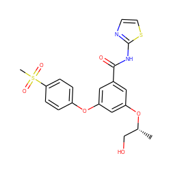 C[C@H](CO)Oc1cc(Oc2ccc(S(C)(=O)=O)cc2)cc(C(=O)Nc2nccs2)c1 ZINC000003987101