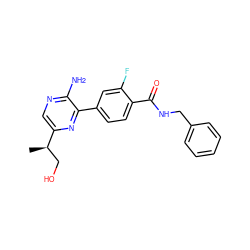 C[C@H](CO)c1cnc(N)c(-c2ccc(C(=O)NCc3ccccc3)c(F)c2)n1 ZINC001772629642