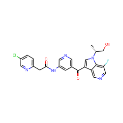 C[C@H](CO)n1cc(C(=O)c2cncc(NC(=O)Cc3ccc(Cl)cn3)c2)c2cncc(F)c21 ZINC001772616579