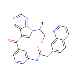 C[C@H](CO)n1cc(C(=O)c2cncc(NC(=O)Cc3ccc4cccnc4c3)c2)c2cncnc21 ZINC000169707765