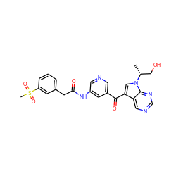 C[C@H](CO)n1cc(C(=O)c2cncc(NC(=O)Cc3cccc(S(C)(=O)=O)c3)c2)c2cncnc21 ZINC000169707764