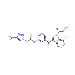 C[C@H](CO)n1cc(C(=O)c2cncc(NC(=O)Cn3cc(C4CC4)nn3)c2)c2cncc(F)c21 ZINC001772645170