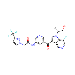 C[C@H](CO)n1cc(C(=O)c2cncc(NC(=O)Cn3ccc(C(F)(F)F)n3)c2)c2cncc(F)c21 ZINC001772643732