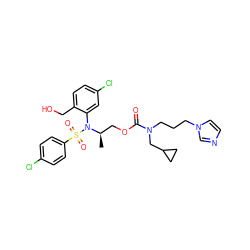 C[C@H](COC(=O)N(CCCn1ccnc1)CC1CC1)N(c1cc(Cl)ccc1CO)S(=O)(=O)c1ccc(Cl)cc1 ZINC000028976111