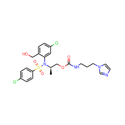 C[C@H](COC(=O)NCCCn1ccnc1)N(c1cc(Cl)ccc1CO)S(=O)(=O)c1ccc(Cl)cc1 ZINC000028976055