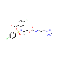 C[C@H](COC(=O)NCCCn1ncnn1)N(c1cc(Cl)ccc1CO)S(=O)(=O)c1ccc(Cl)cc1 ZINC000028976060