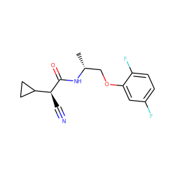 C[C@H](COc1cc(F)ccc1F)NC(=O)[C@@H](C#N)C1CC1 ZINC000029391972