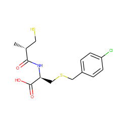 C[C@H](CS)C(=O)N[C@@H](CSCc1ccc(Cl)cc1)C(=O)O ZINC000040980053