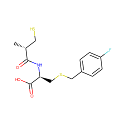 C[C@H](CS)C(=O)N[C@@H](CSCc1ccc(F)cc1)C(=O)O ZINC000040875518