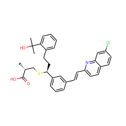 C[C@H](CS[C@@H](CCc1ccccc1C(C)(C)O)c1cccc(/C=C/c2ccc3ccc(Cl)cc3n2)c1)C(=O)O ZINC000027523625