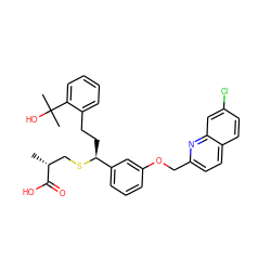 C[C@H](CS[C@@H](CCc1ccccc1C(C)(C)O)c1cccc(OCc2ccc3ccc(Cl)cc3n2)c1)C(=O)O ZINC000001533737