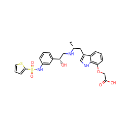 C[C@H](Cc1c[nH]c2c(OCC(=O)O)cccc12)NC[C@H](O)c1cccc(NS(=O)(=O)c2cccs2)c1 ZINC000028459962