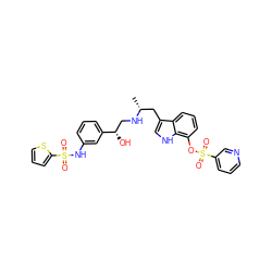 C[C@H](Cc1c[nH]c2c(OS(=O)(=O)c3cccnc3)cccc12)NC[C@H](O)c1cccc(NS(=O)(=O)c2cccs2)c1 ZINC000028458881