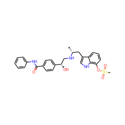 C[C@H](Cc1c[nH]c2c(OS(C)(=O)=O)cccc12)NC[C@H](O)c1ccc(C(=O)Nc2ccccc2)cc1 ZINC000103293381