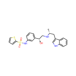 C[C@H](Cc1c[nH]c2ccccc12)NC[C@H](O)c1cccc(NS(=O)(=O)c2cccs2)c1 ZINC000028455610