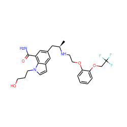 C[C@H](Cc1cc(C(N)=O)c2c(ccn2CCCO)c1)NCCOc1ccccc1OCC(F)(F)F ZINC000034015270