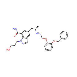 C[C@H](Cc1cc(C(N)=O)c2c(ccn2CCCO)c1)NCCOc1ccccc1OCc1ccccc1 ZINC000653833276