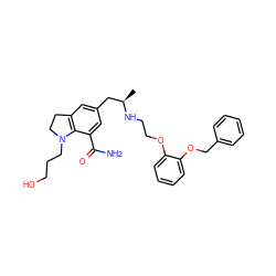 C[C@H](Cc1cc2c(c(C(N)=O)c1)N(CCCO)CC2)NCCOc1ccccc1OCc1ccccc1 ZINC000653835872