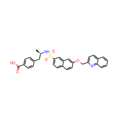 C[C@H](Cc1ccc(C(=O)O)cc1)NS(=O)(=O)c1ccc2ccc(OCc3ccc4ccccc4n3)cc2c1 ZINC000001486220