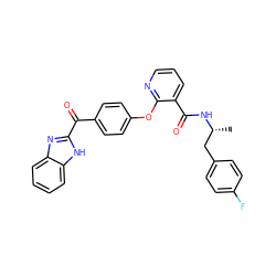 C[C@H](Cc1ccc(F)cc1)NC(=O)c1cccnc1Oc1ccc(C(=O)c2nc3ccccc3[nH]2)cc1 ZINC000139309438