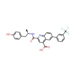 C[C@H](Cc1ccc(O)cc1)NC(=O)c1cc(C(=O)O)c2cc(-c3cccc(C(F)(F)F)c3)ccc2n1 ZINC000103233048