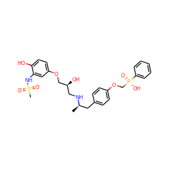 C[C@H](Cc1ccc(OC[P@](=O)(O)c2ccccc2)cc1)NC[C@H](O)COc1ccc(O)c(NS(C)(=O)=O)c1 ZINC000014300113