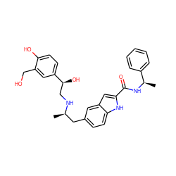 C[C@H](Cc1ccc2[nH]c(C(=O)N[C@H](C)c3ccccc3)cc2c1)NC[C@H](O)c1ccc(O)c(CO)c1 ZINC000003987632