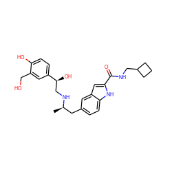 C[C@H](Cc1ccc2[nH]c(C(=O)NCC3CCC3)cc2c1)NC[C@H](O)c1ccc(O)c(CO)c1 ZINC000003987633