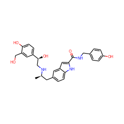 C[C@H](Cc1ccc2[nH]c(C(=O)NCc3ccc(O)cc3)cc2c1)NC[C@H](O)c1ccc(O)c(CO)c1 ZINC000028825108