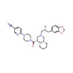 C[C@H](Cc1ccc2c(c1)OCO2)CN1C[C@@H](C(=O)N2CCN(c3ccc(C#N)cn3)CC2)[C@H]2CCCC[C@H]2C1 ZINC000049021671