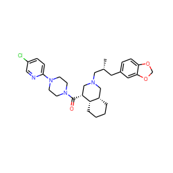 C[C@H](Cc1ccc2c(c1)OCO2)CN1C[C@@H](C(=O)N2CCN(c3ccc(Cl)cn3)CC2)[C@H]2CCCC[C@H]2C1 ZINC000049089924