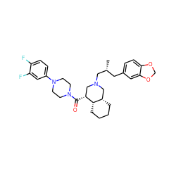 C[C@H](Cc1ccc2c(c1)OCO2)CN1C[C@@H](C(=O)N2CCN(c3ccc(F)c(F)c3)CC2)[C@H]2CCCC[C@H]2C1 ZINC000049785902