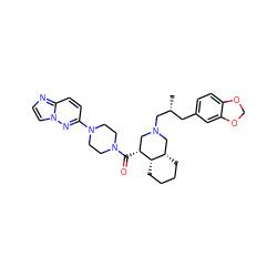 C[C@H](Cc1ccc2c(c1)OCO2)CN1C[C@@H](C(=O)N2CCN(c3ccc4nccn4n3)CC2)[C@H]2CCCC[C@H]2C1 ZINC000049793578