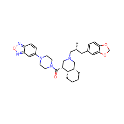 C[C@H](Cc1ccc2c(c1)OCO2)CN1C[C@@H](C(=O)N2CCN(c3ccc4nonc4c3)CC2)[C@H]2CCCC[C@H]2C1 ZINC000049777290