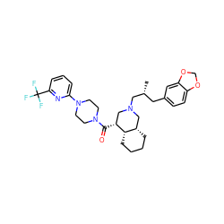 C[C@H](Cc1ccc2c(c1)OCO2)CN1C[C@@H](C(=O)N2CCN(c3cccc(C(F)(F)F)n3)CC2)[C@H]2CCCC[C@H]2C1 ZINC000049593090