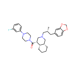 C[C@H](Cc1ccc2c(c1)OCO2)CN1C[C@@H](C(=O)N2CCN(c3cccc(F)c3)CC2)[C@H]2CCCC[C@H]2C1 ZINC000049033198