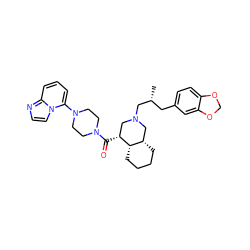 C[C@H](Cc1ccc2c(c1)OCO2)CN1C[C@@H](C(=O)N2CCN(c3cccc4nccn34)CC2)[C@H]2CCCC[C@H]2C1 ZINC000049777929