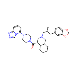 C[C@H](Cc1ccc2c(c1)OCO2)CN1C[C@@H](C(=O)N2CCN(c3cccc4nncn34)CC2)[C@H]2CCCC[C@H]2C1 ZINC000049793310