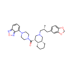 C[C@H](Cc1ccc2c(c1)OCO2)CN1C[C@@H](C(=O)N2CCN(c3cccc4nonc34)CC2)[C@H]2CCCC[C@H]2C1 ZINC000049775408